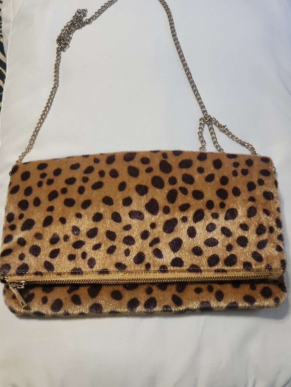 Faux Fur Leopard Print Clutch in Brown